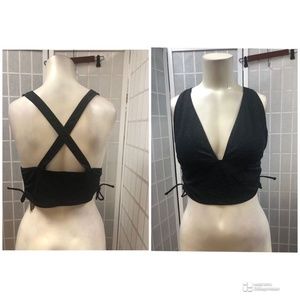 Fashion,Top party,Black,Sz L, short, V neckline, open back,side laces pick up.!